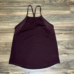 Athleta High Neck Spaghetti Strap Racerback Mesh Tank Small Maroon